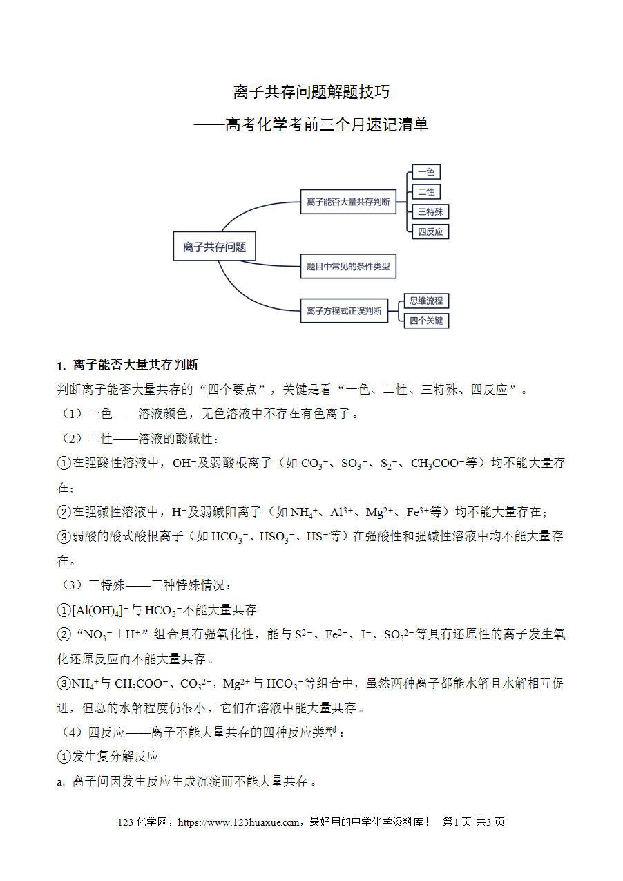晚读材料21离子共存问题解题技巧——高考化学考前速记清单-1