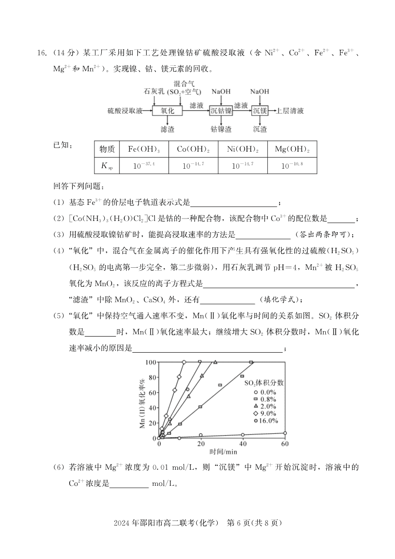 高二联考化学-6 湖南省邵阳市2023-2024学年高二下学期2024年7月期末考试联考化学试卷含答案